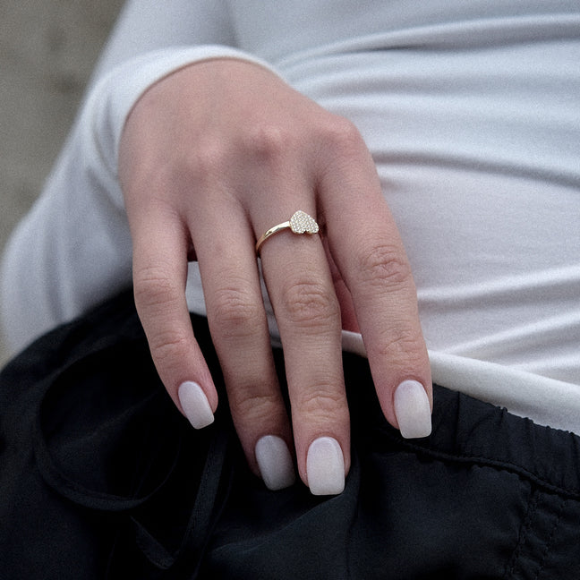 pave heart ring.