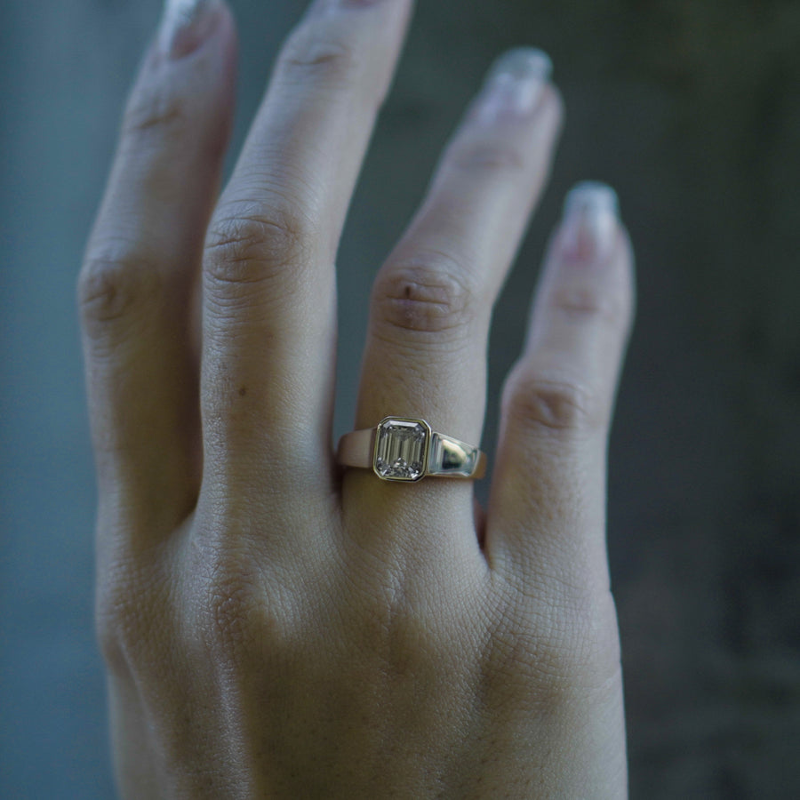 8×6 Emerald Moissanite Bezel Ring.