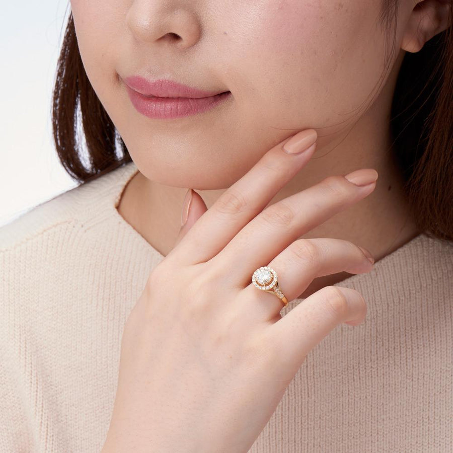 ラウンドシェイプヘイローリング【9Kホワイトゴールド】-婚約指輪-GYPPHY｜モアサナイトジュエリー